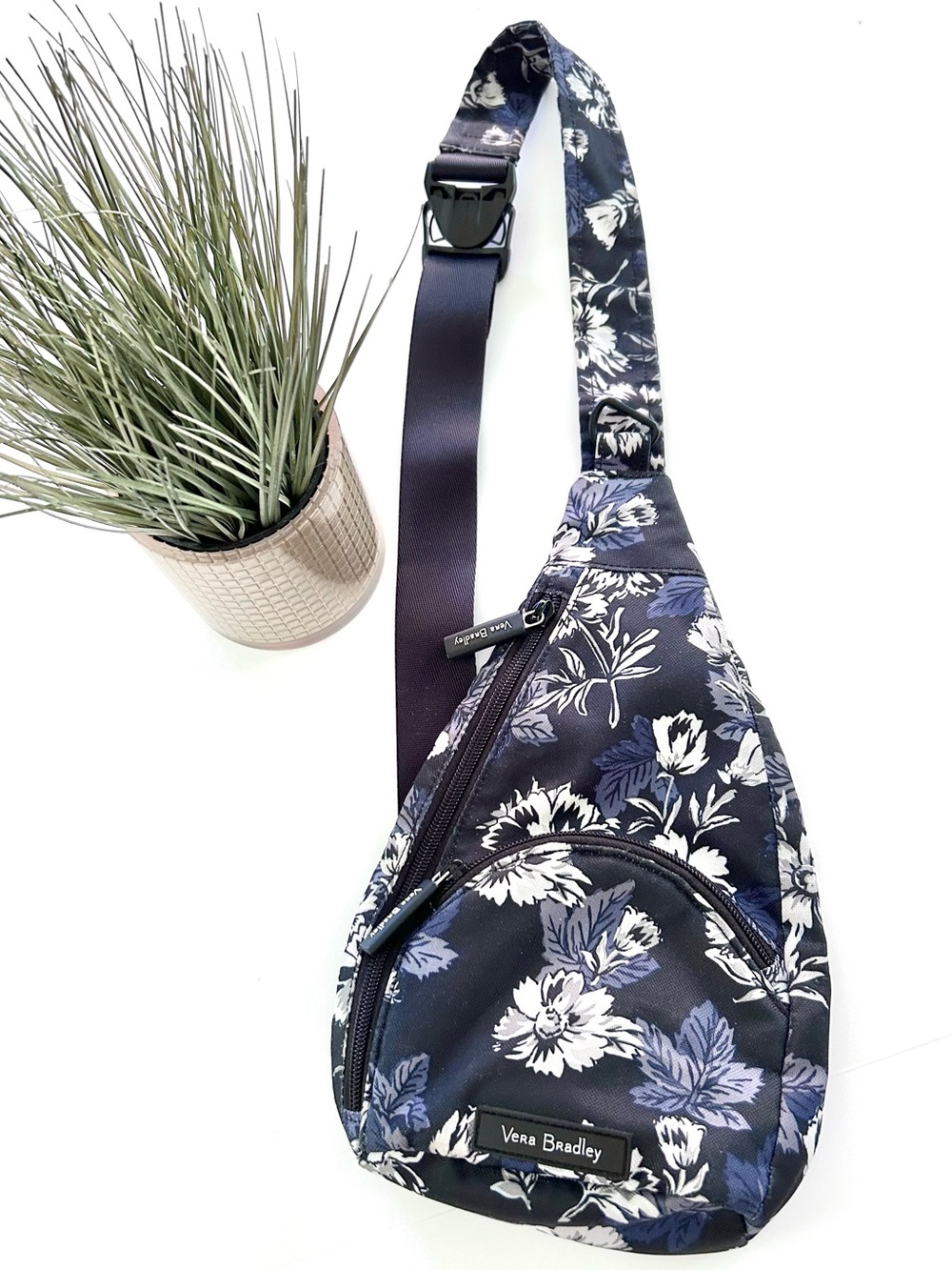 Vera Bradley Essential Compact Sling Backpack Frosted Floral Black Blue 6.5”x11
